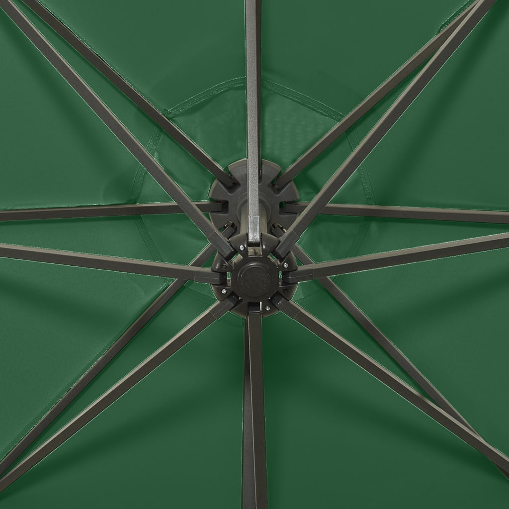 Umbrelă suspendată cu stâlp și LED-uri, verde, 300 cm