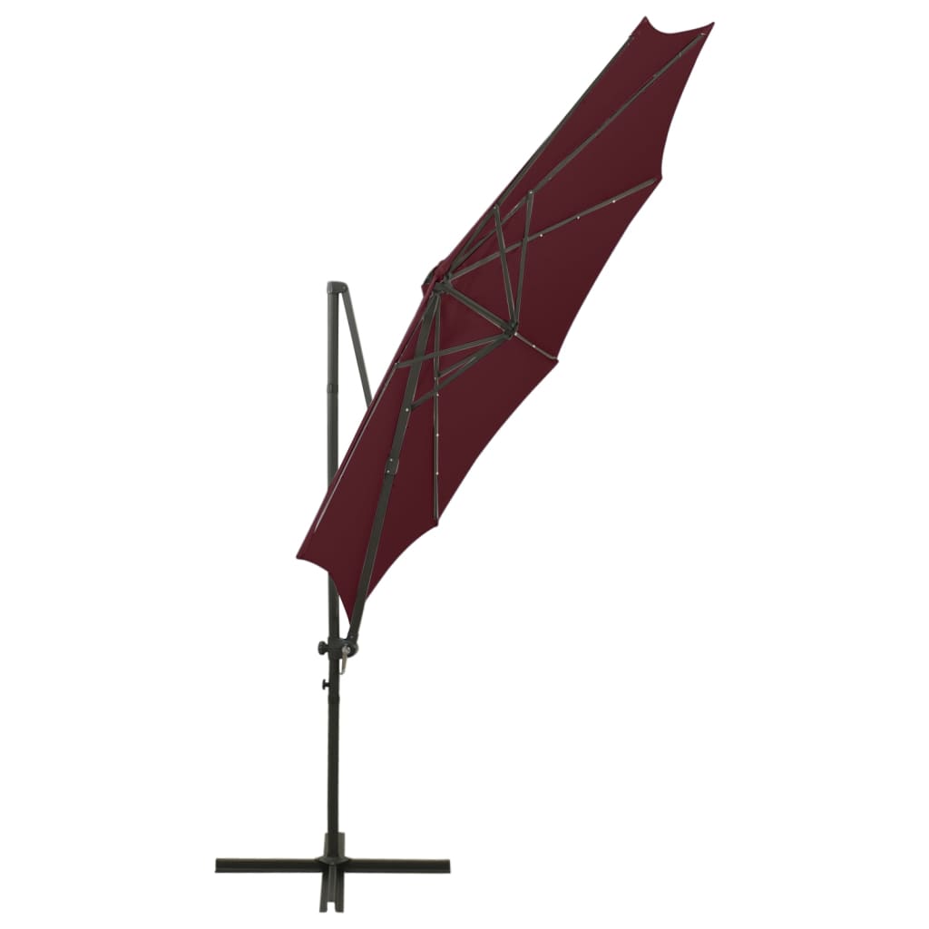 Umbrelă suspendată cu stâlp și LED-uri, roșu bordo, 300 cm