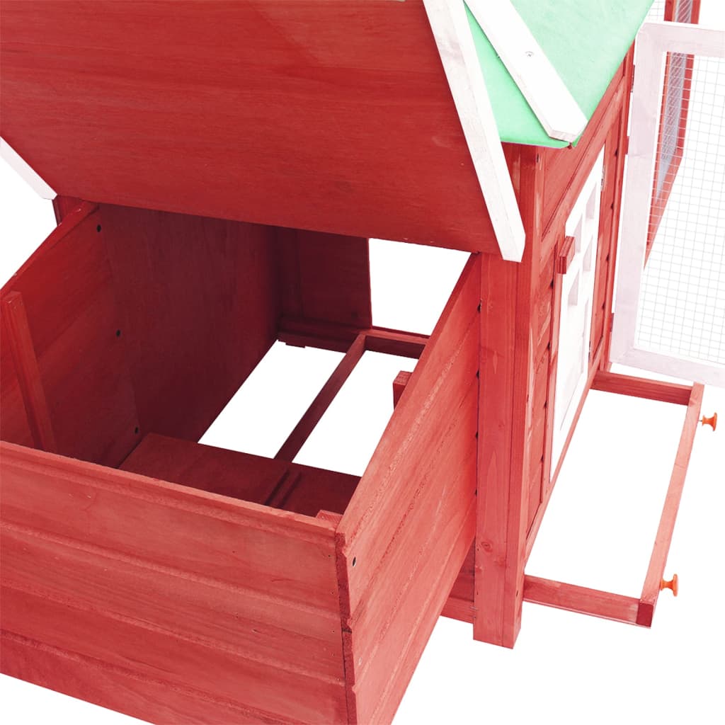 Coteț de păsări cu un cuibar, roșu, 190x72x102 cm, lemn de brad