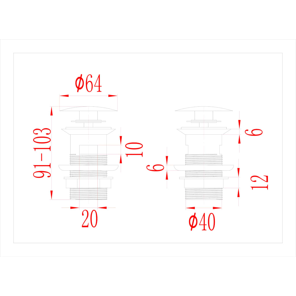 Ventil scurgere push funcție de preaplin argintiu 6,4x6,4x9,1cm