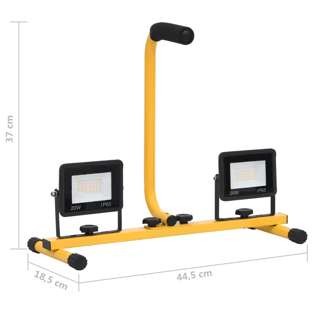 Proiector cu LED și mâner, 2x20 W, alb cald