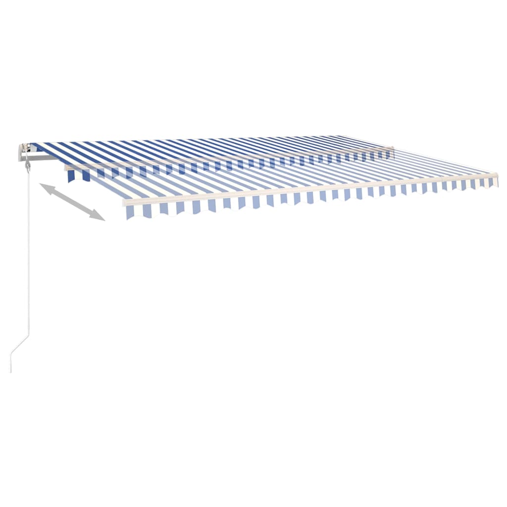 Copertină retractabilă manual cu stâlpi, albastru/alb 5x3,5 m