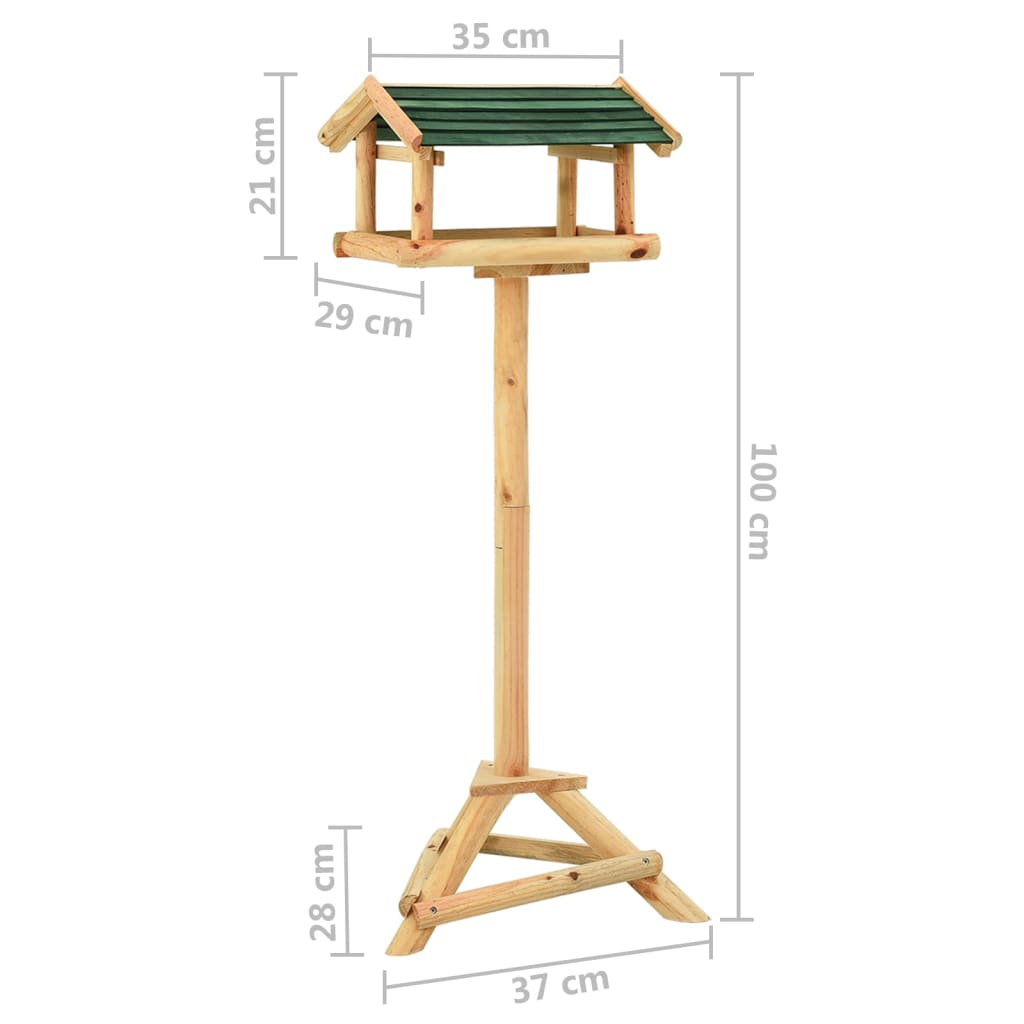 Hrănitor pentru păsări cu stativ, 37x28x100 cm, lemn masiv brad