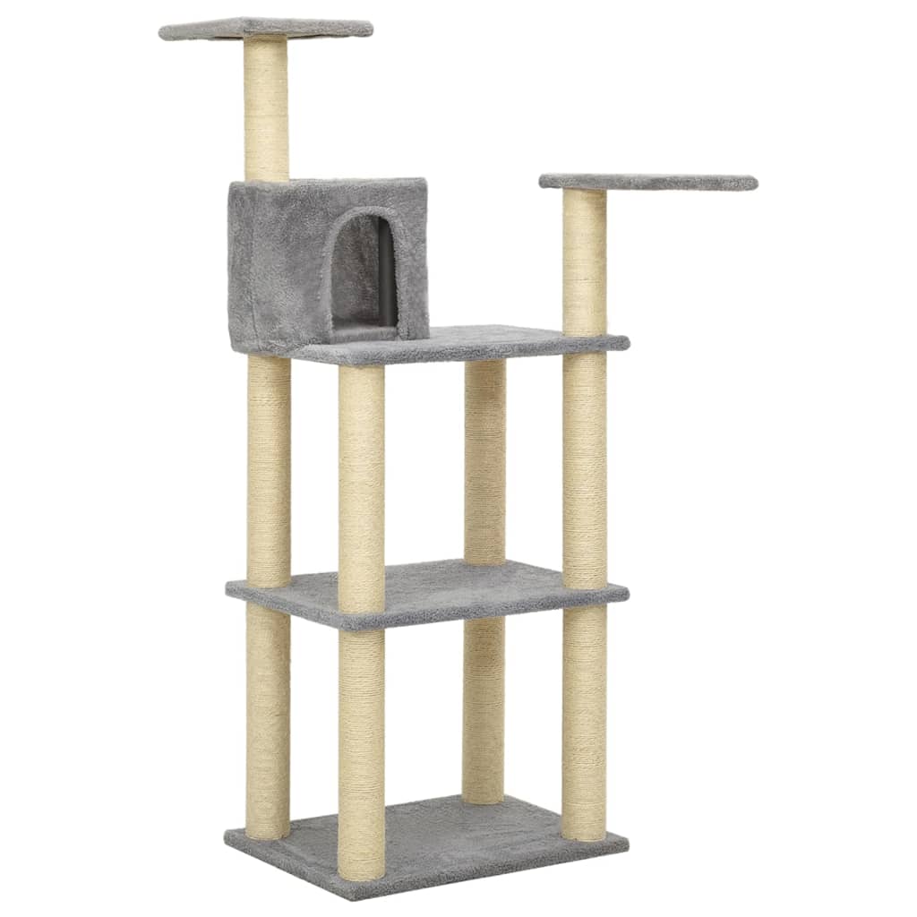 Ansamblu pisici, stâlpi din funie sisal, gri deschis, 119 cm