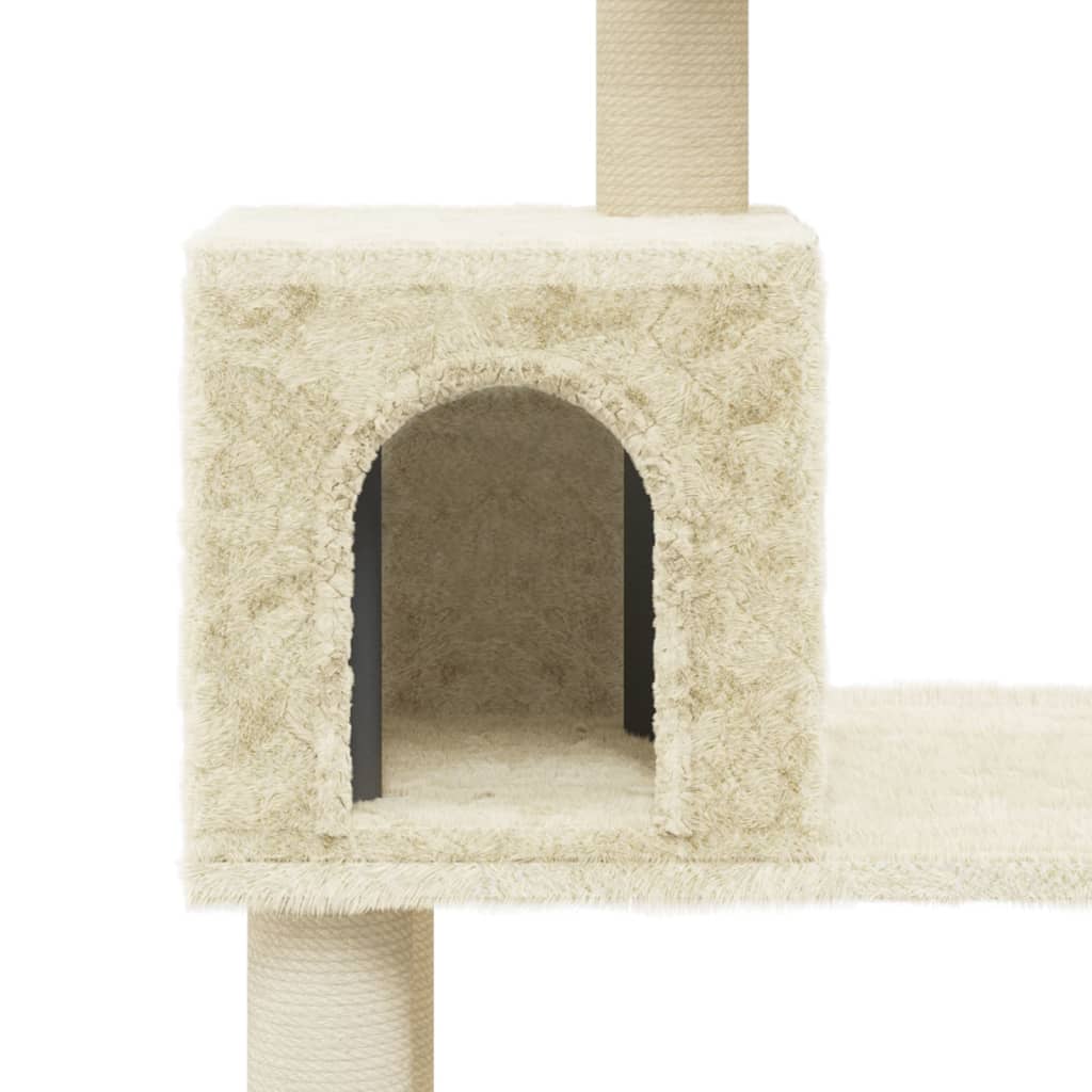 Ansamblu pisici cu stâlpi din funie de sisal, crem, 147 cm