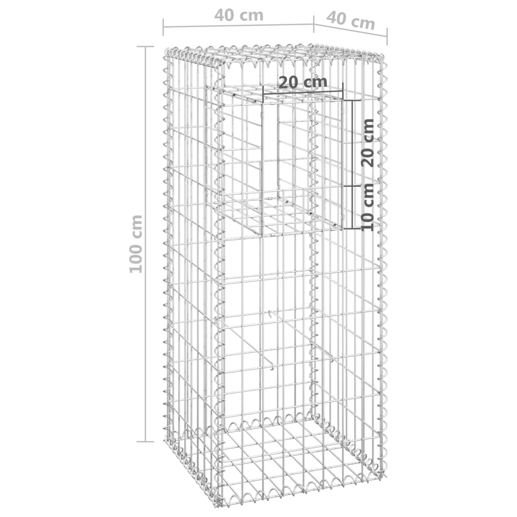 Stâlp tip coș gabion, 40x40x100 cm, fier