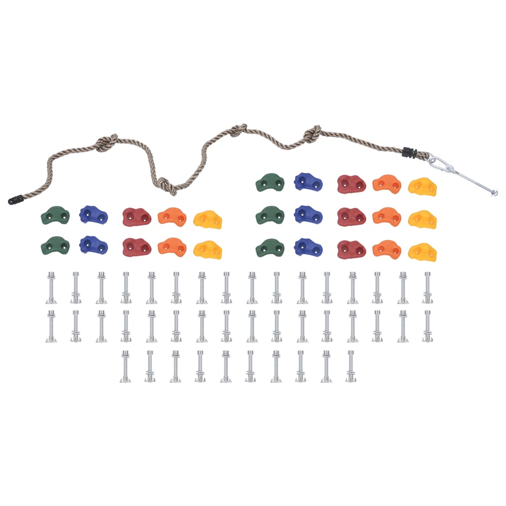 Pietre de cățărat cu funie, 50 piese, multicolor