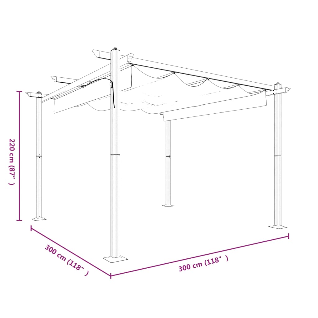 Pavilion de grădină, acoperiș retractabil, gri taupe, 3x3 m