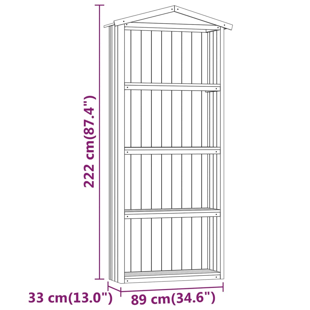 Magazie unelte de grădină, 87x33x222 cm, lemn de pin tratat