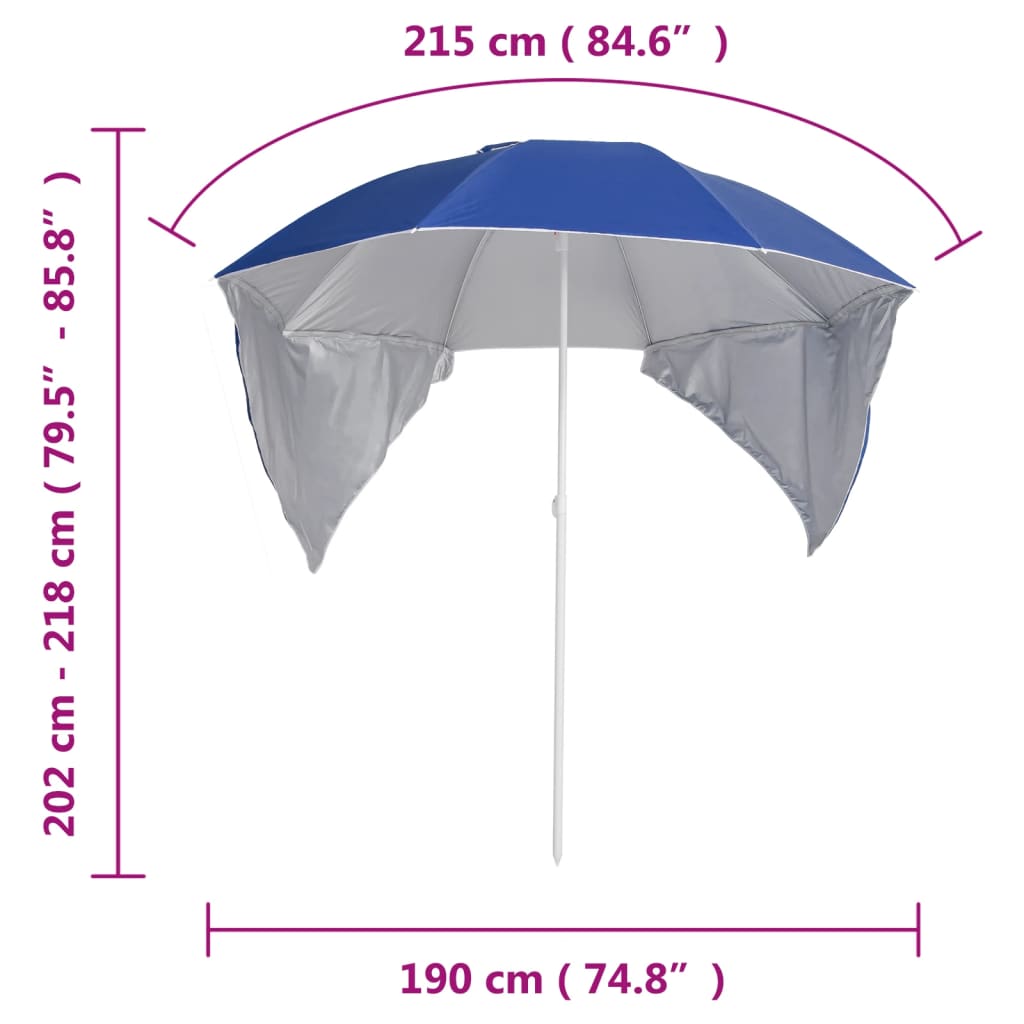 Umbrelă de plajă cu pereți laterali Albastru 215 cm