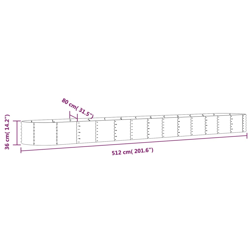 Strat înălțat grădină 512x80x36 cm oțel vopsit electrostatic