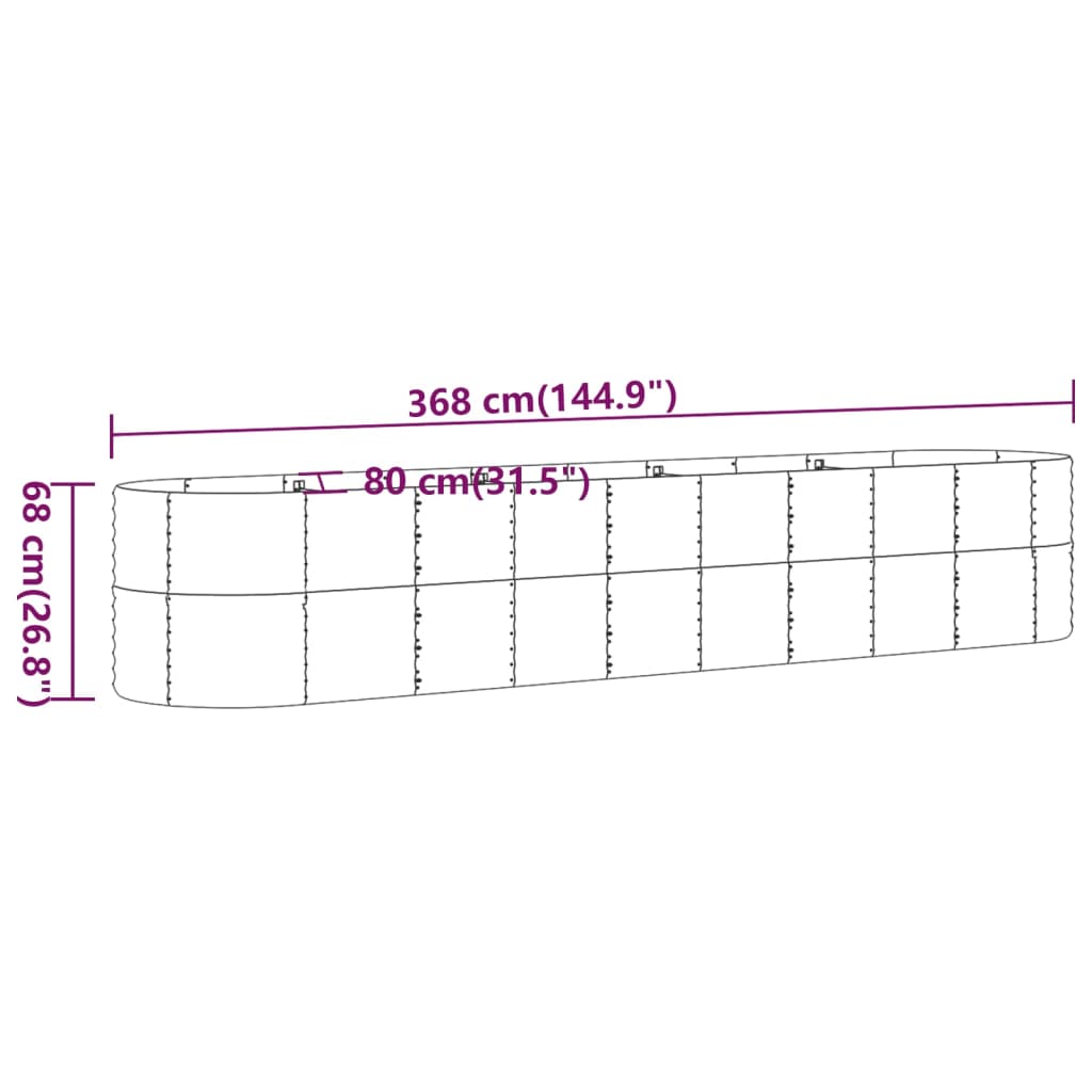 Strat înălțat grădină 368x80x68 cm oțel vopsit electrostatic