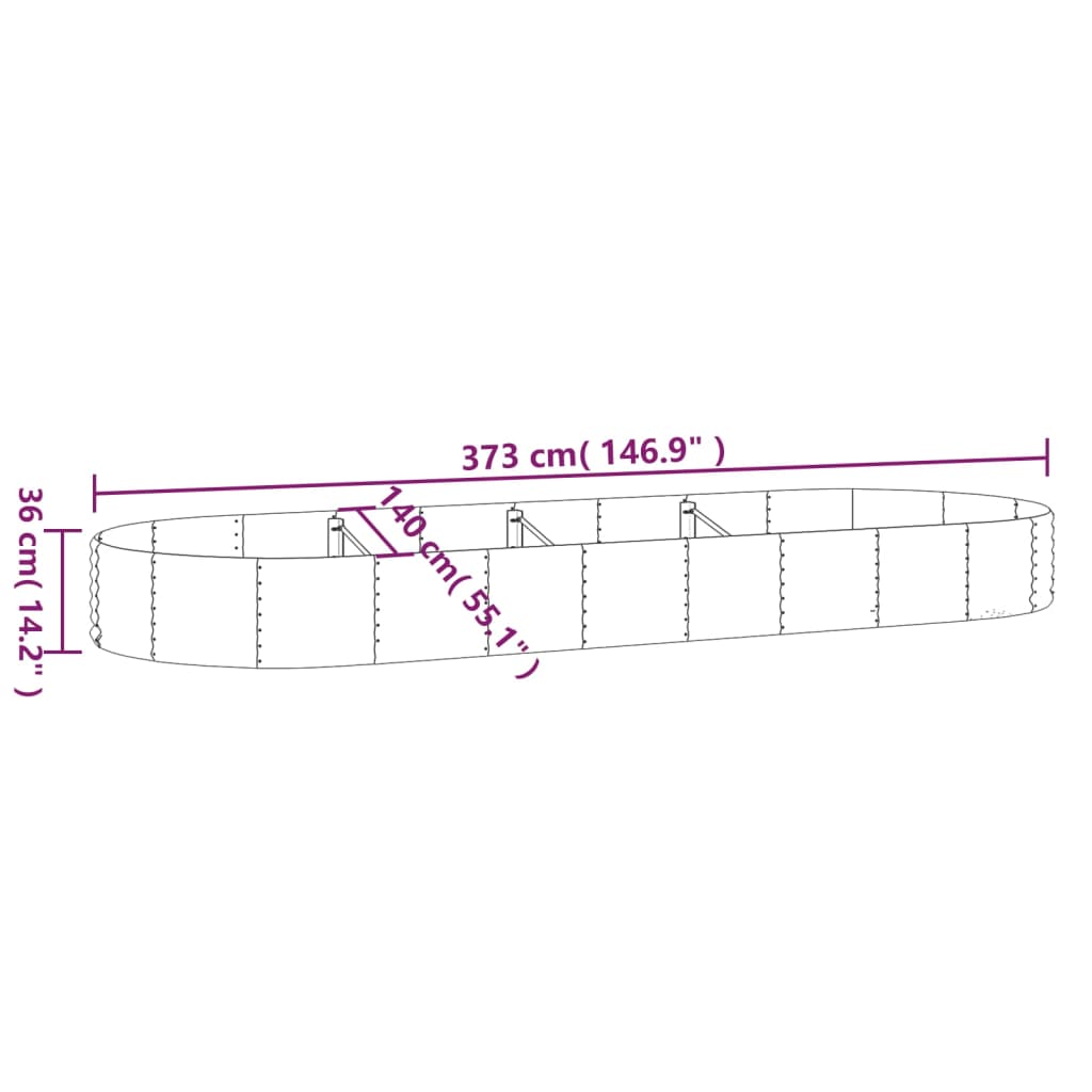 Strat înălțat grădină 373x140x36 cm oțel vopsit electrostatic