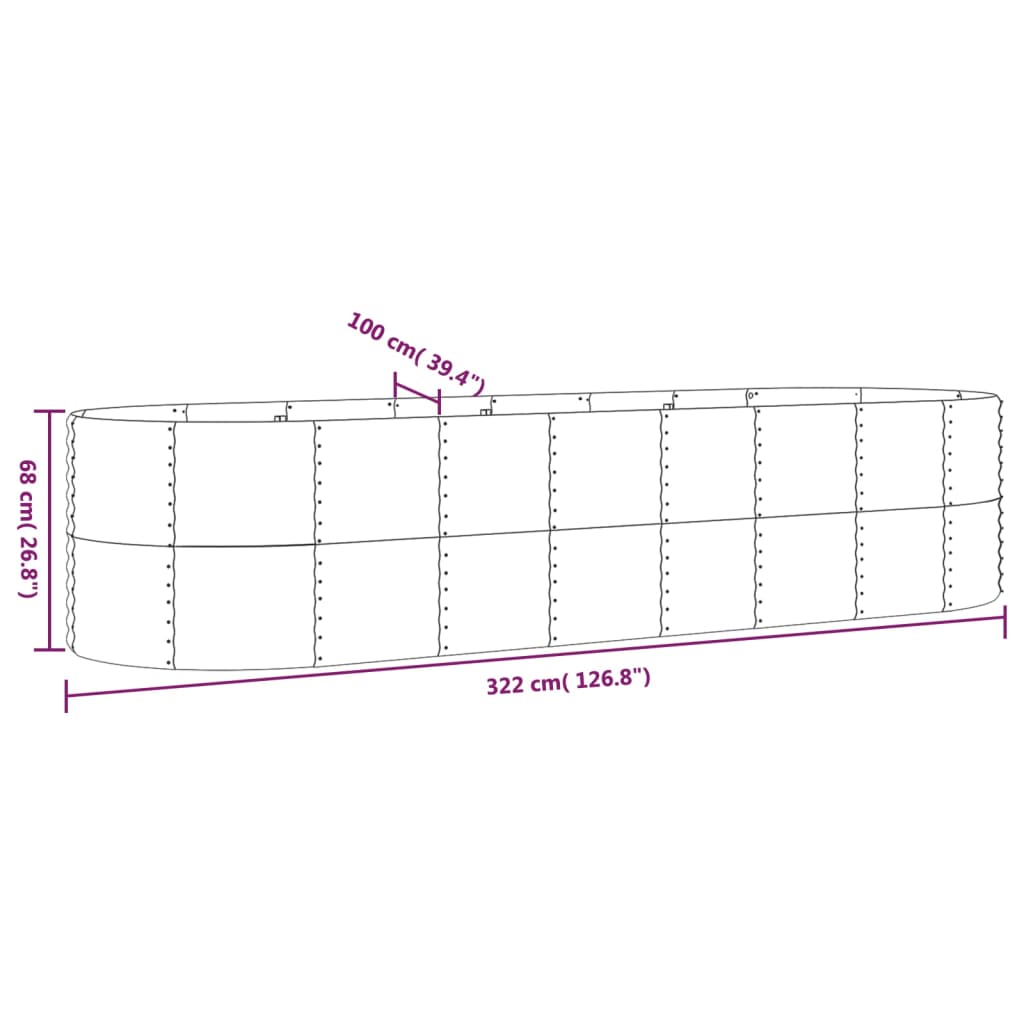 Strat înălțat grădină 322x100x68 cm oțel vopsit electrostatic