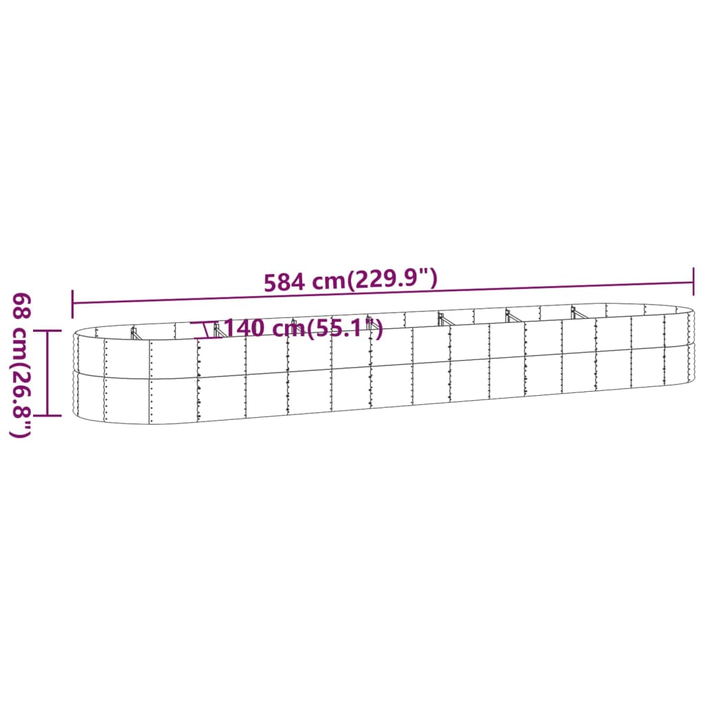 Jardinieră grădină maro 584x140x68 cm oțel vopsit electrostatic