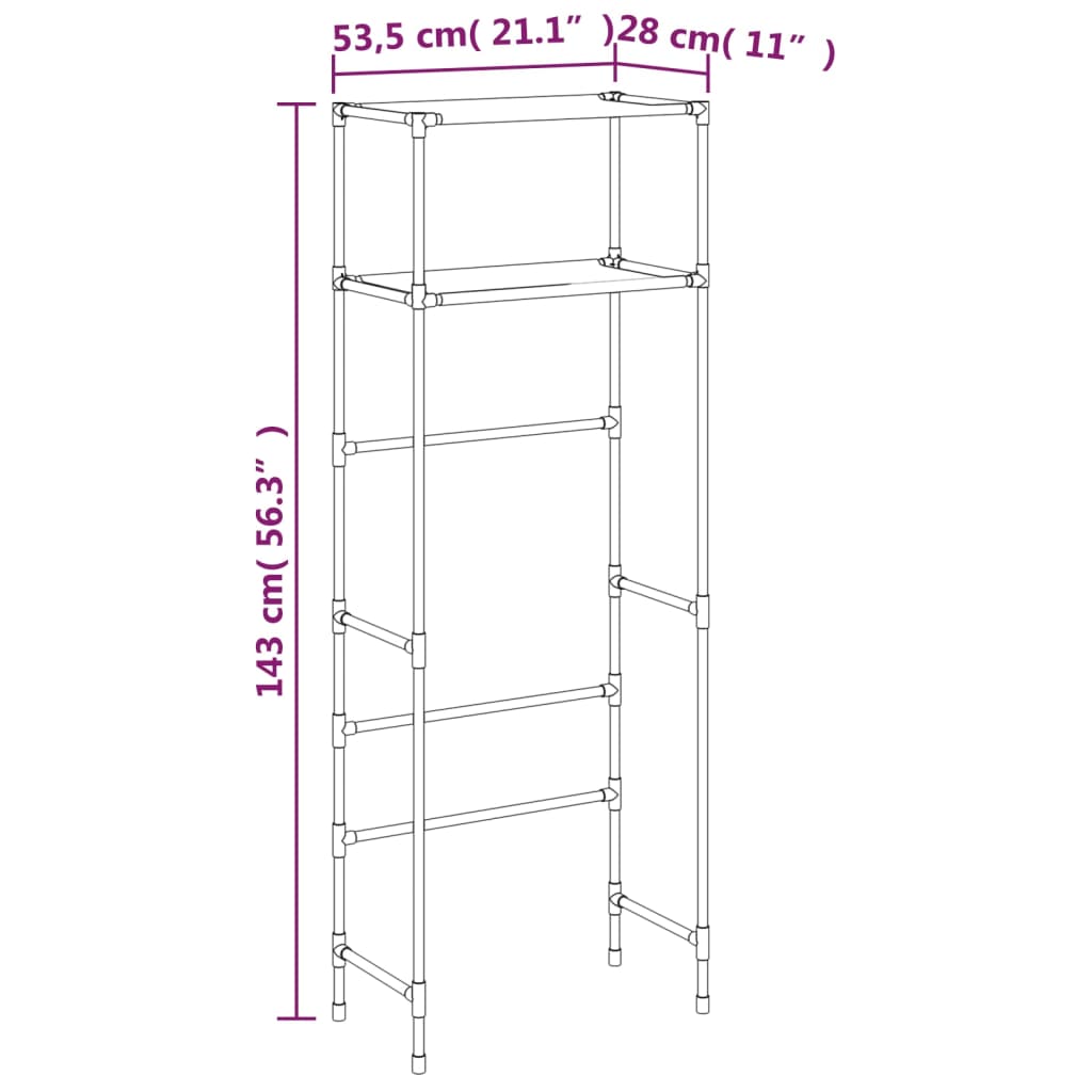 Etajeră deasupra toaletei 2 polițe, negru, 53,5x28x143 cm, fier