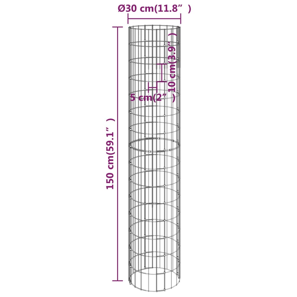 Strat înălțat gabion 3 buc. Ø30x150 cm oțel galvanizat circular