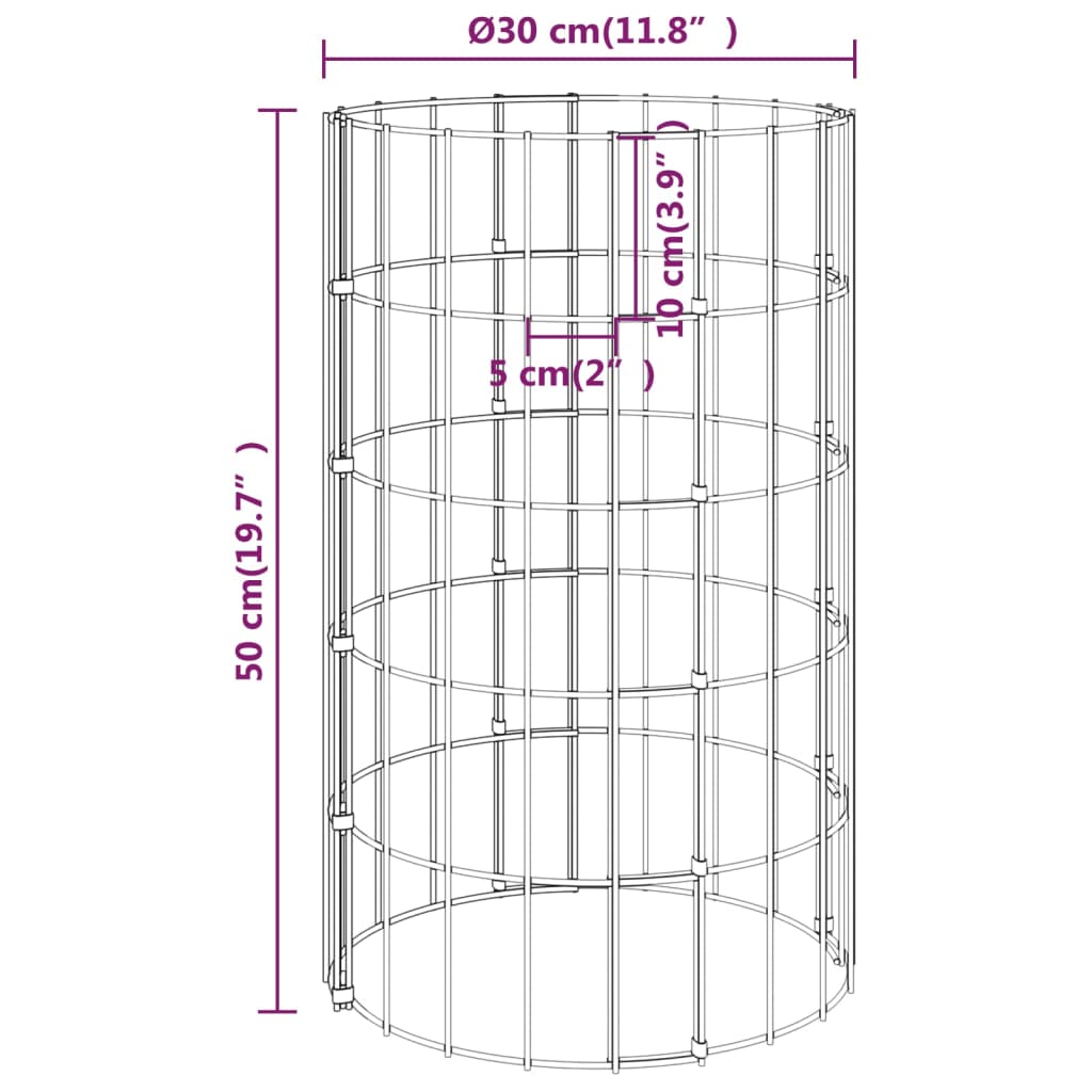 Straturi înălțate gabion 4 buc. Ø30x50/100/150/200 cm circulare