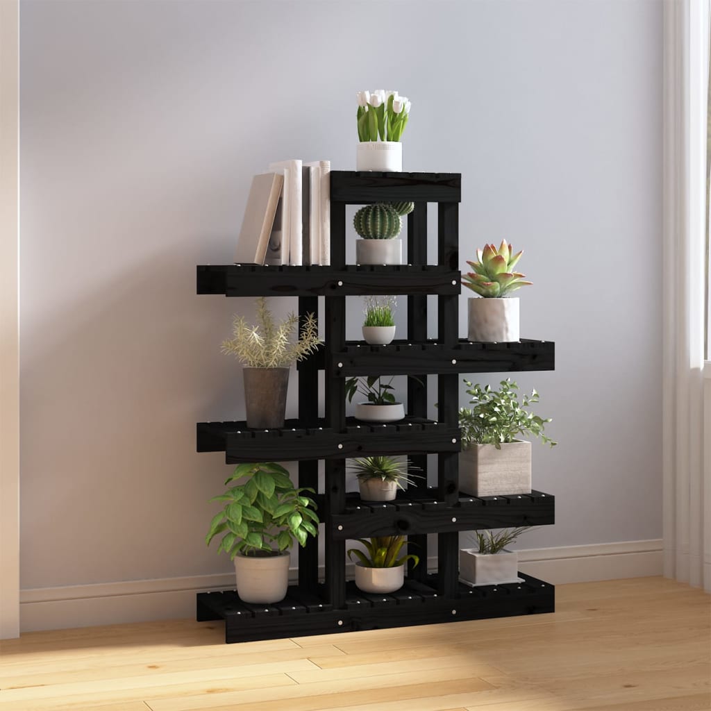 Suport pentru plante, negru, 85x25x109,5 cm, lemn masiv de pin