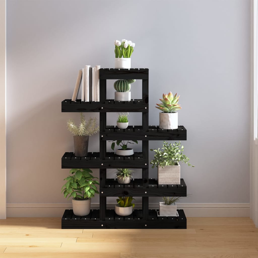 Suport pentru plante, negru, 85x25x109,5 cm, lemn masiv de pin