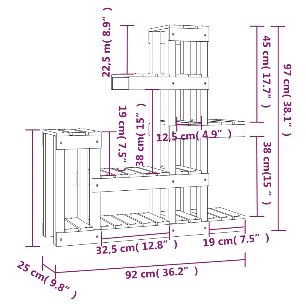 Suport pentru plante, gri, 92x25x97 cm, lemn masiv de pin