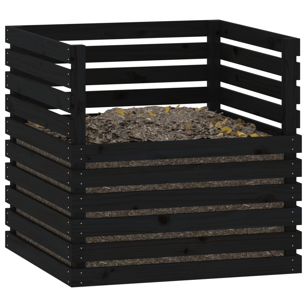 Compostor, negru, 80x80x78 cm, lemn masiv de pin