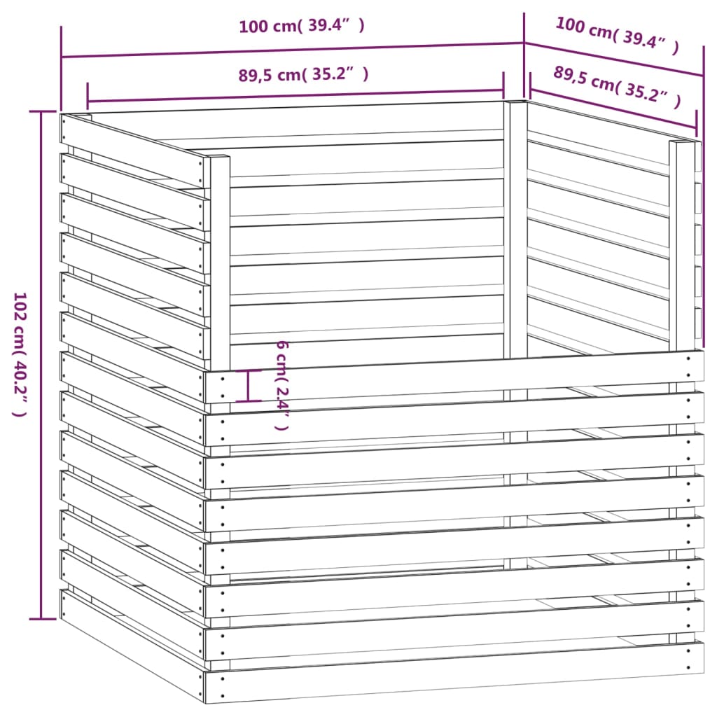 Compostor, alb, 100x100x102 cm, lemn masiv de pin