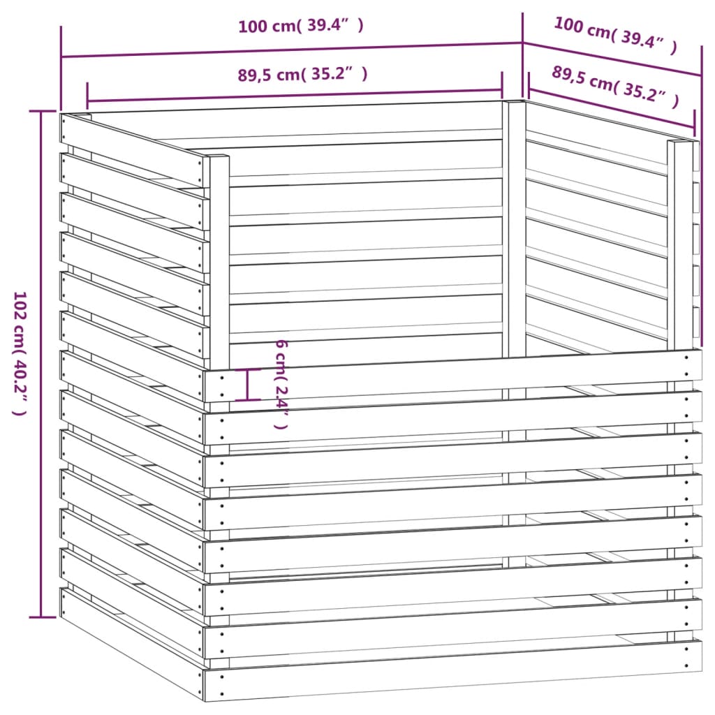 Compostor, gri, 100x100x102 cm, lemn masiv de pin