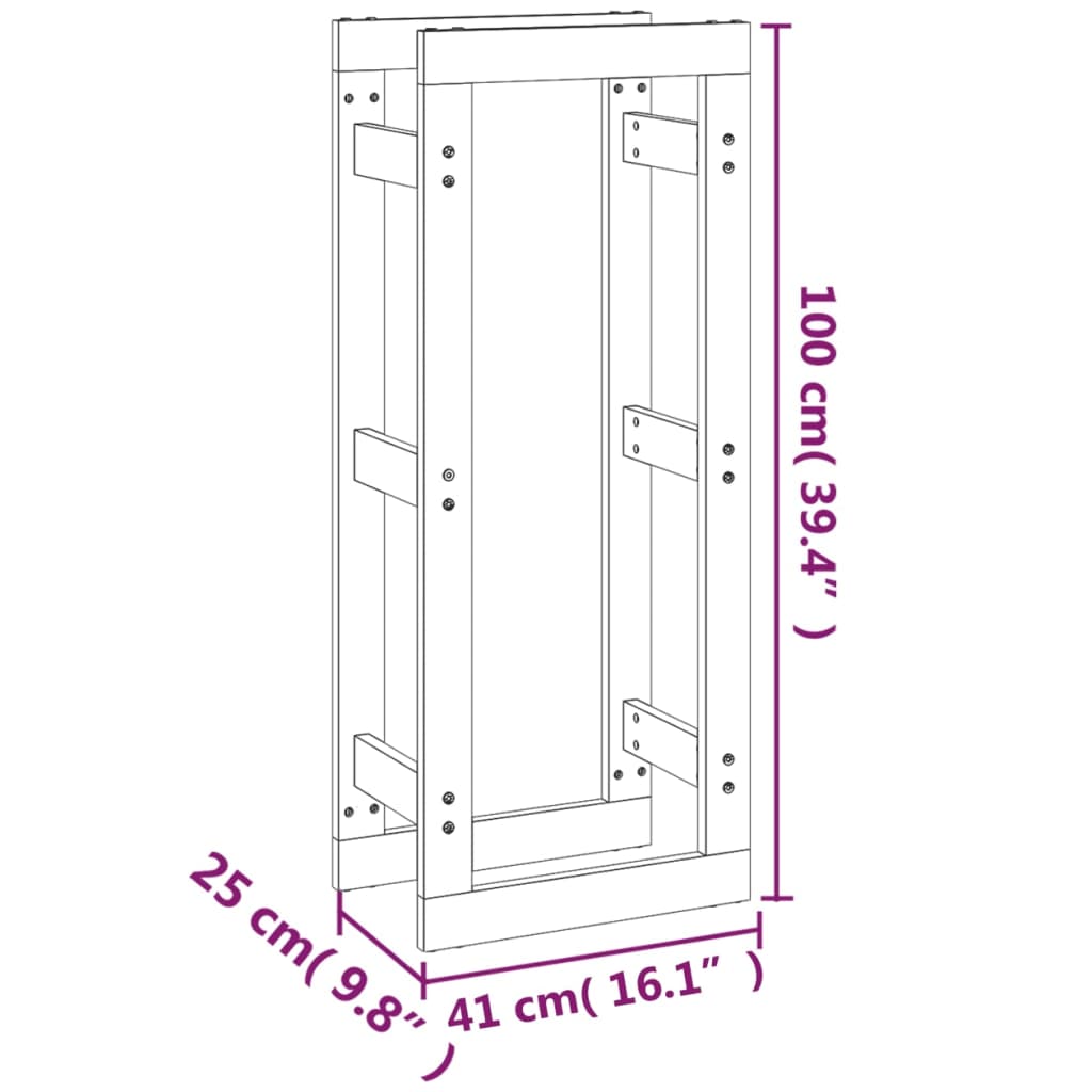 Rastel pentru lemne de foc, alb, 41x25x100 cm, lemn masiv pin