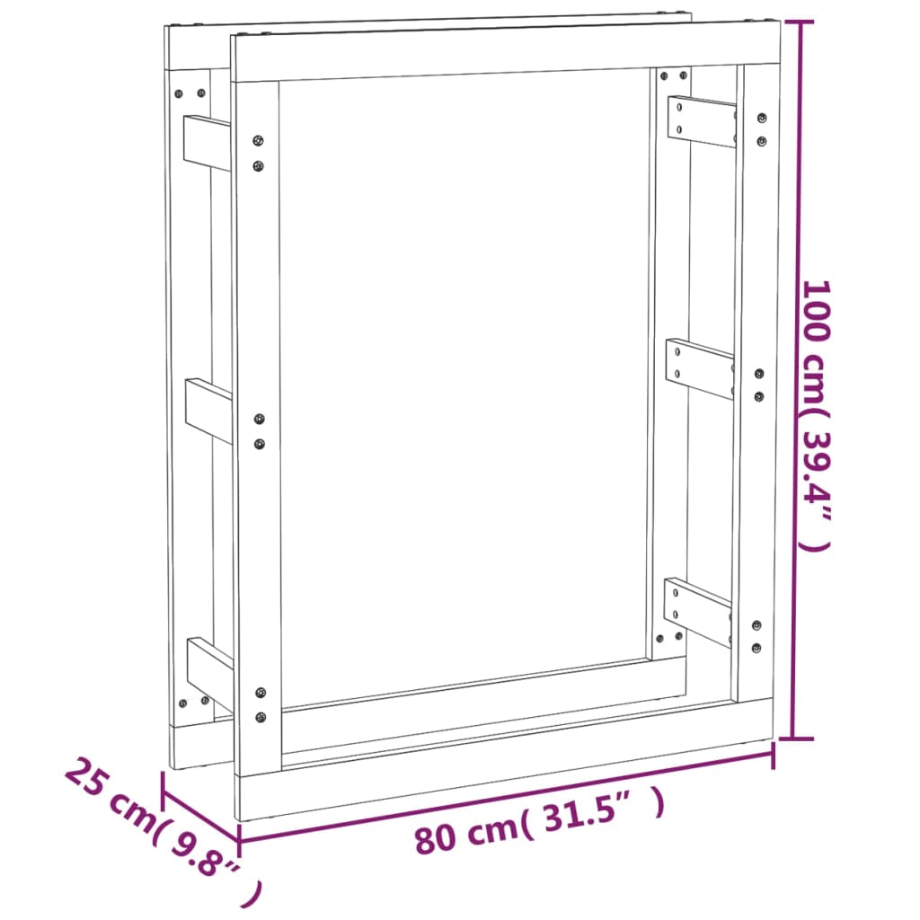 Rastel pentru lemne de foc, 80x25x100 cm, lemn masiv pin