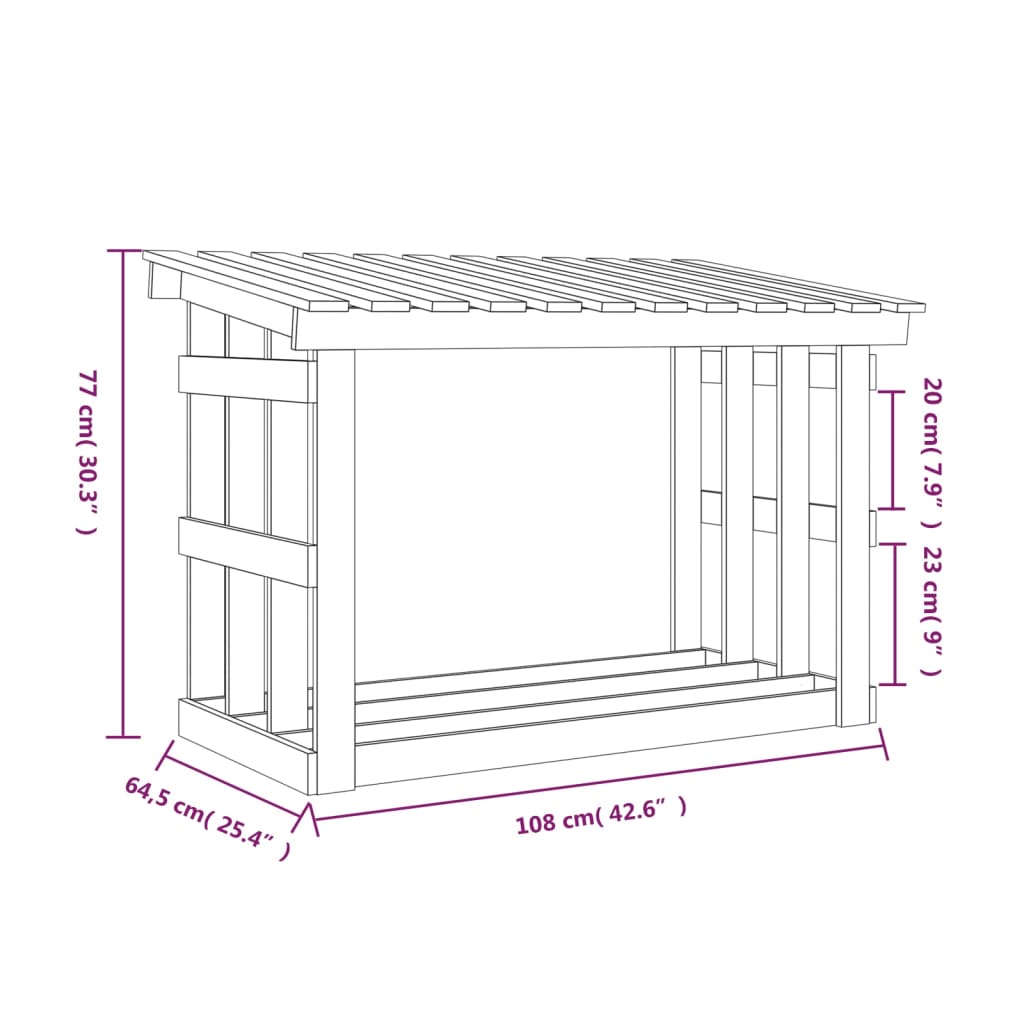 Rastel pentru lemne de foc, gri, 108x64,5x77 cm, lemn masiv pin