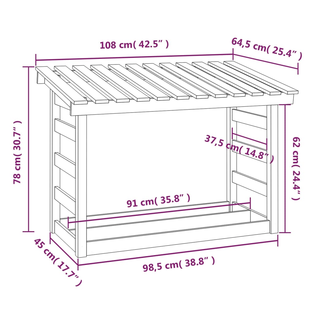 Rastel pentru lemne de foc, gri, 108x64,5x78 cm, lemn masiv pin