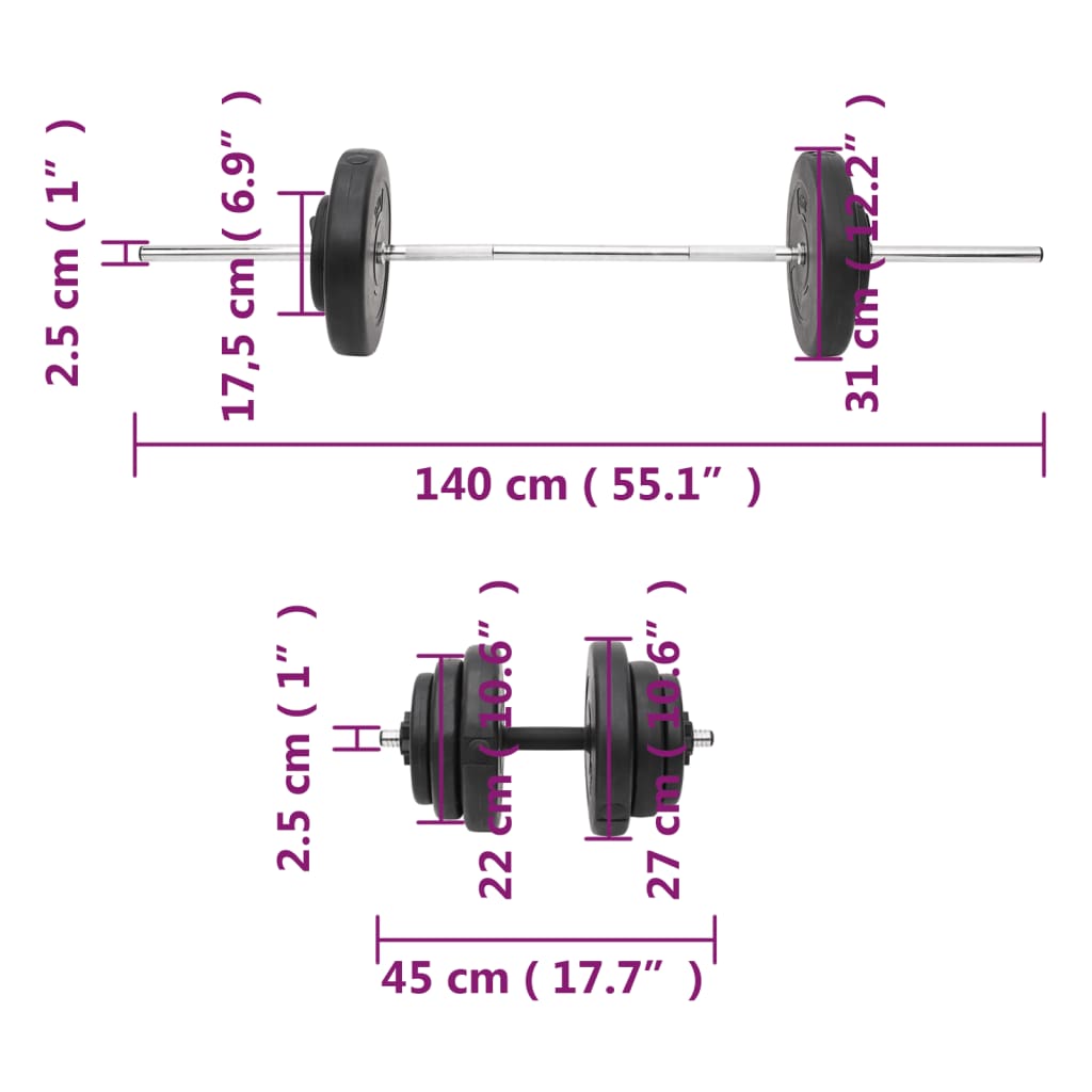 Haltă și gantere cu plăci de greutate, 60 kg