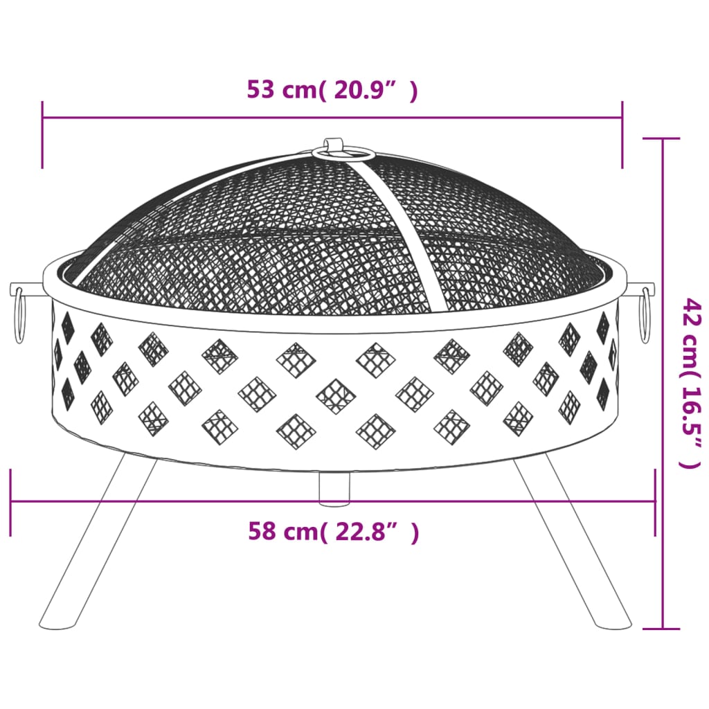 Vatră de foc cu vătrai, 58 cm, oțel, XXL