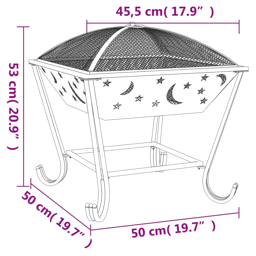 Vatră de foc cu vătrai, 50 cm, oțel, XXL