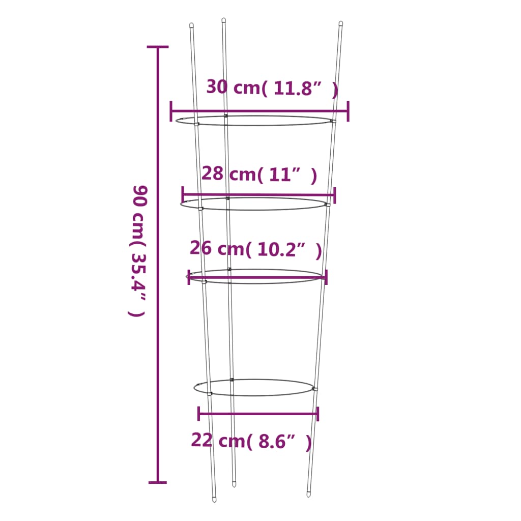 Suport plante de grădină cu 4 inele, 5 buc, verde, 45 cm, oțel