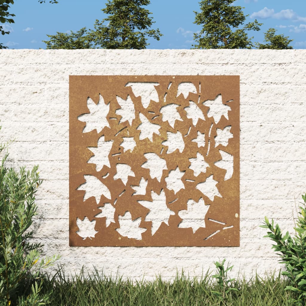 Decorațiune perete grădină, 55x55cm, oțel corten, frunze arțar