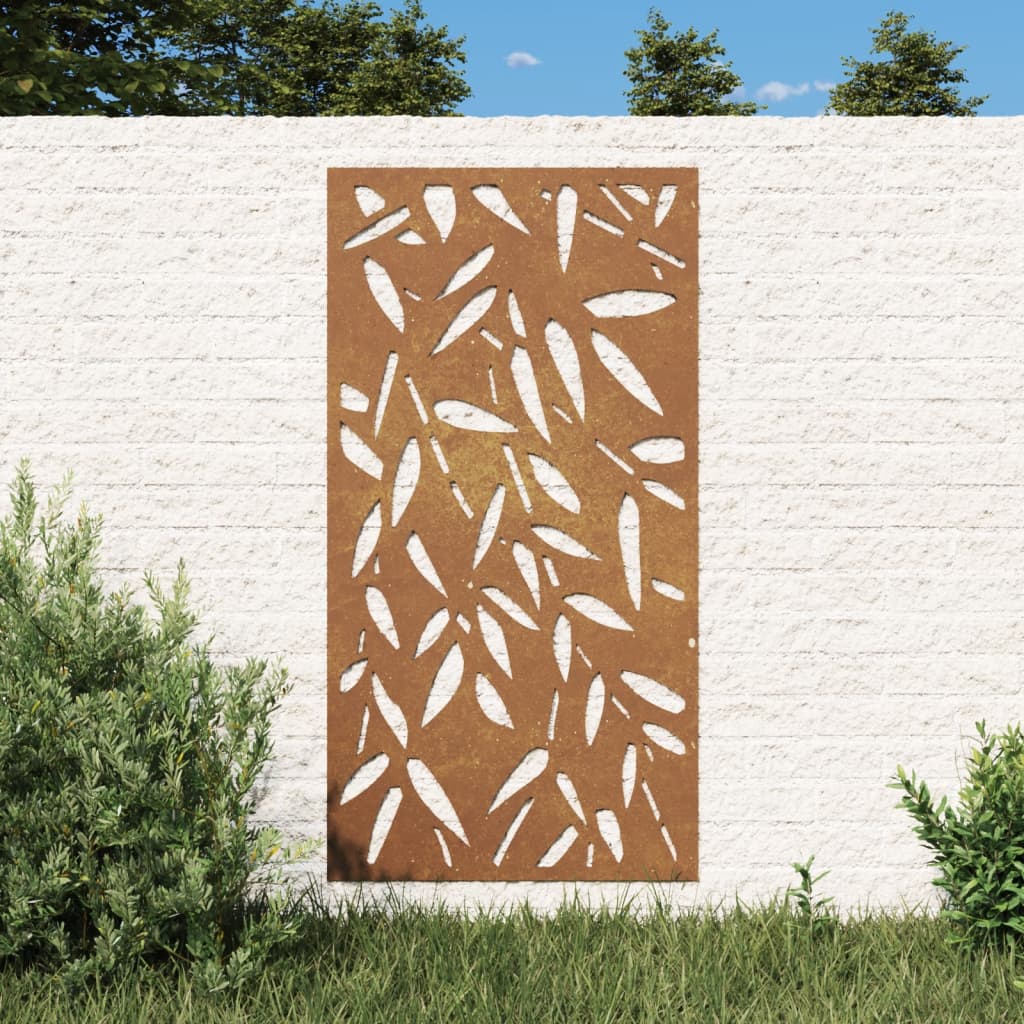 Decor de perete 105x55 cm design frunze bambus oțel Corten