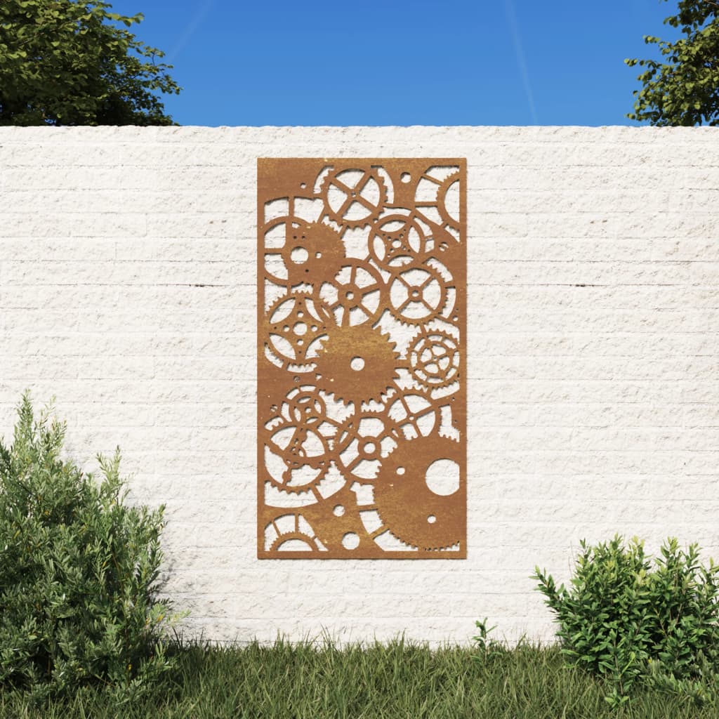 Decor perete grădină 105x55 cm design roți zimțare oțel Corten