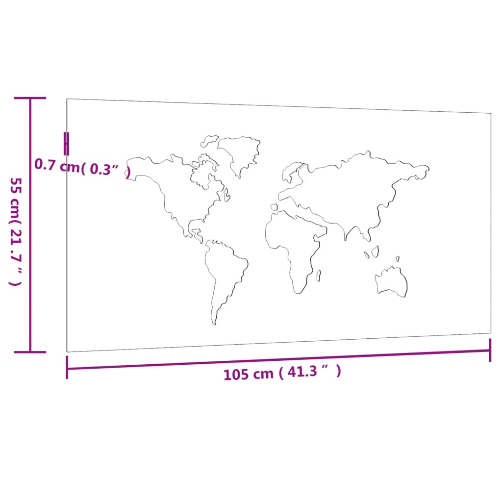 Decor perete grădină 105x55 cm design harta lumii oțel Corten