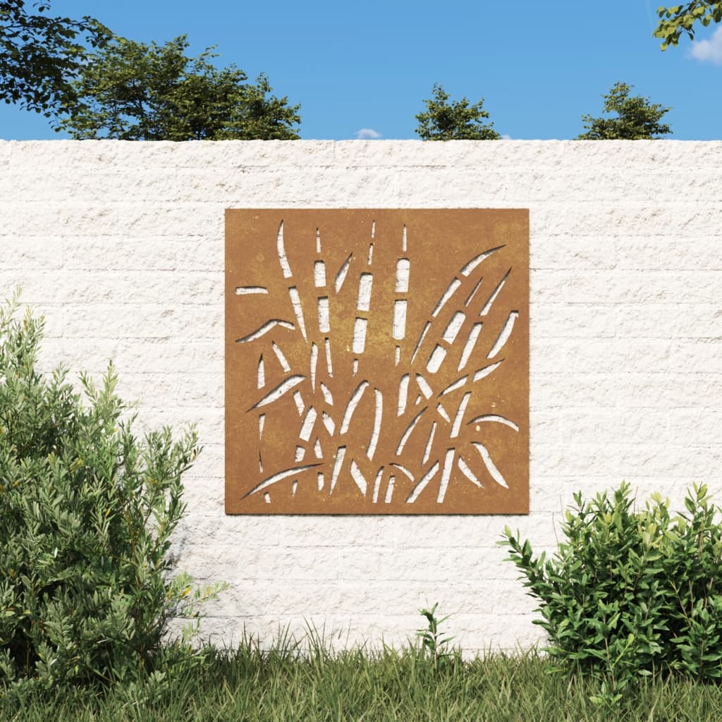 Decor perete de grădină 55x55 cm, design iarba , oțel Corten