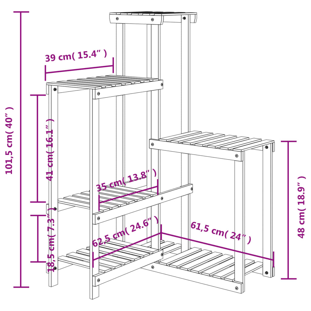 Suport pentru flori, 62,5x61,5x101,5 cm, lemn masiv de brad