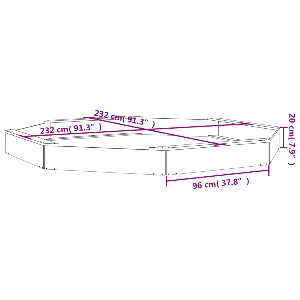 Cutie de nisip cu scaune octogonale, alb, lemn masiv de pin