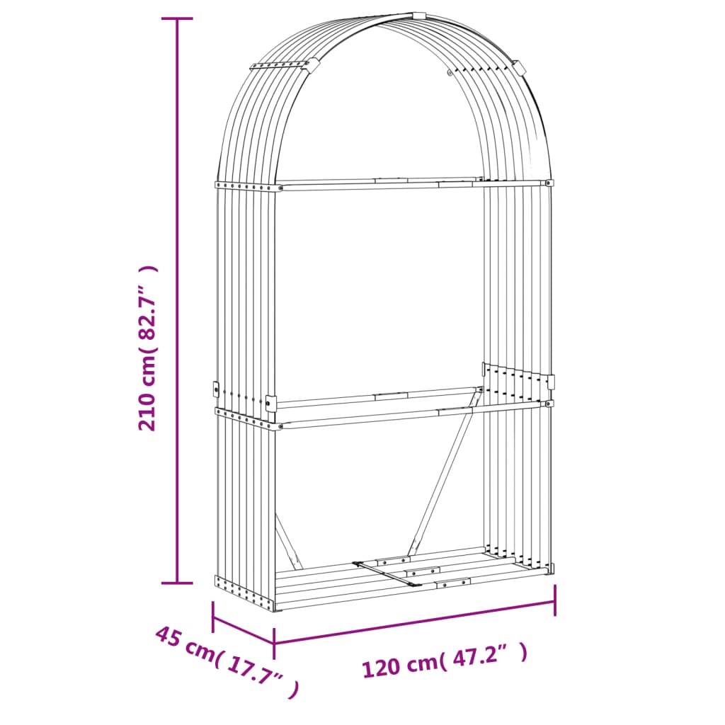 Suport pentru bușteni, maro, 120x45x210 cm, oțel galvanizat