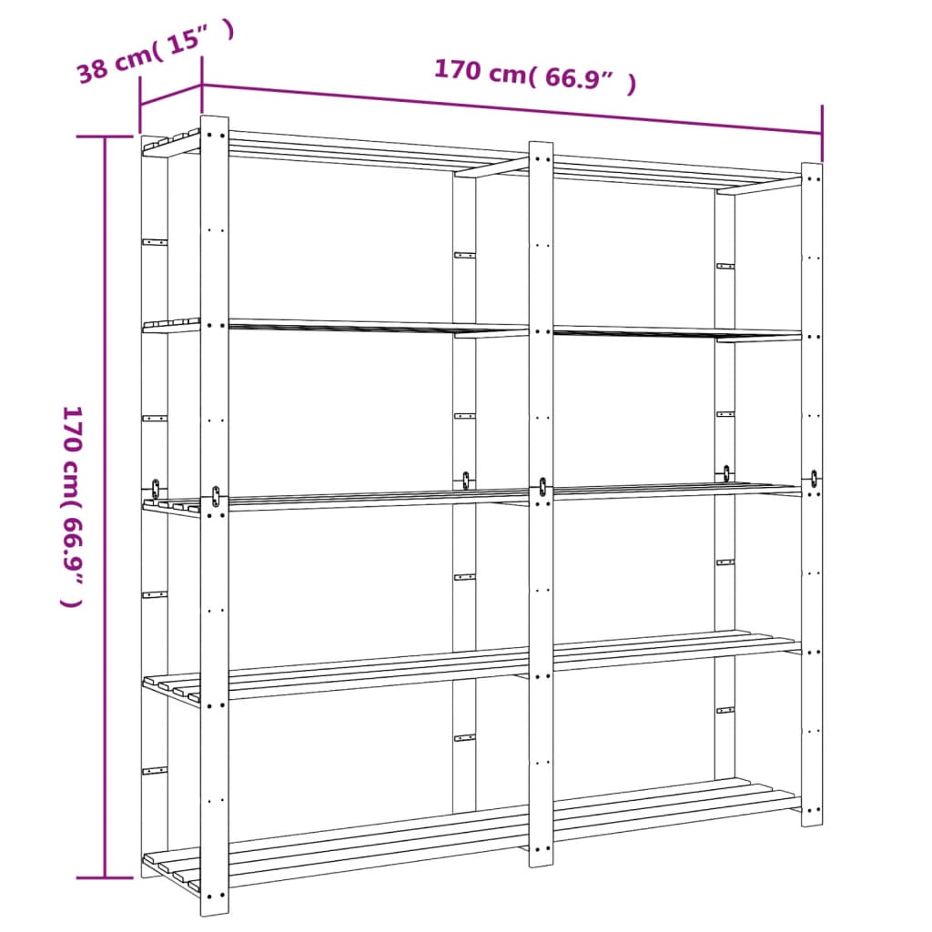 Suport depozitare 5 niveluri maro 170x38x170 cm lemn masiv pin