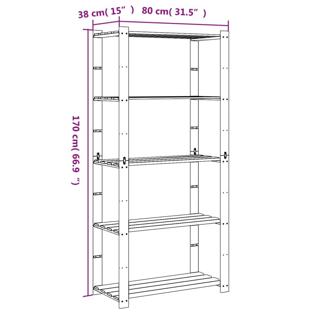 Suport depozitare 5 niveluri maro 80x38x170 cm lemn masiv pin